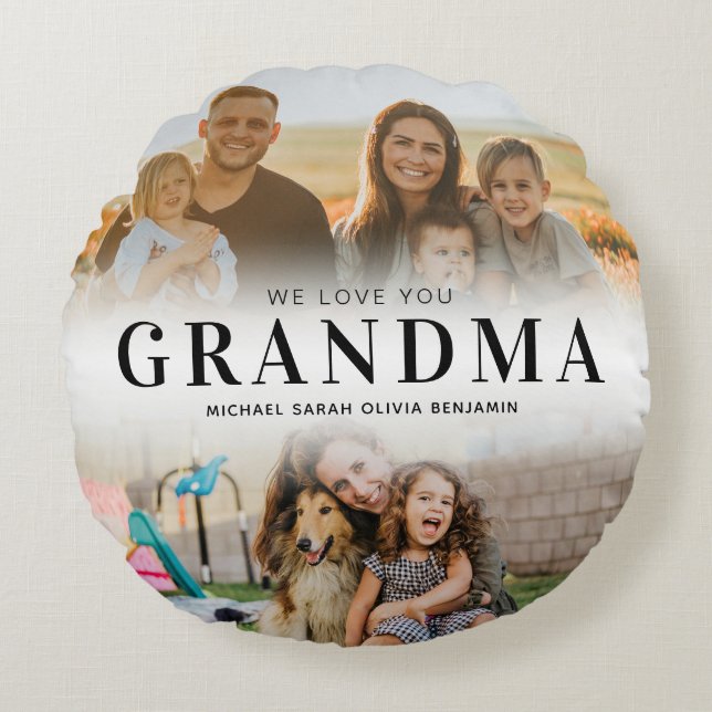 Vi Kärlek You Grandma Personlig 2 Photo Rund Kudde (Framsidan)