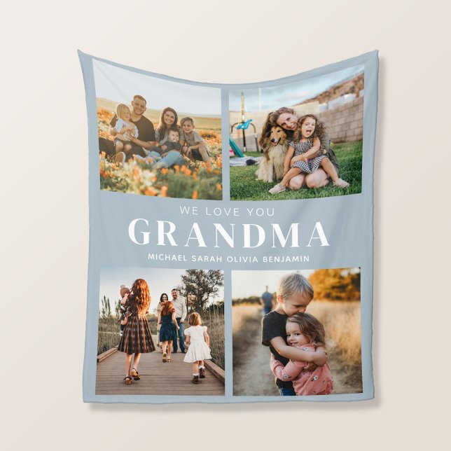 Vi Kärlek You Grandma Personlig 4 Photo Collage Fleecefilt (Skapare uppladdad)