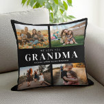 Vi Kärlek You Grandma Personlig 4 Photo Collage Kudde<br><div class="desc">Säg att vi kärlek till mormor den här julhelgen med en julklapp i personligen dekorativ kudde med fyra av dina favoritfoton och barnbarn, namn och . All text i den här designen kan redigeras så att du kan lägga till ett eget meddelande eller en egen text. Finns i en sort...</div>