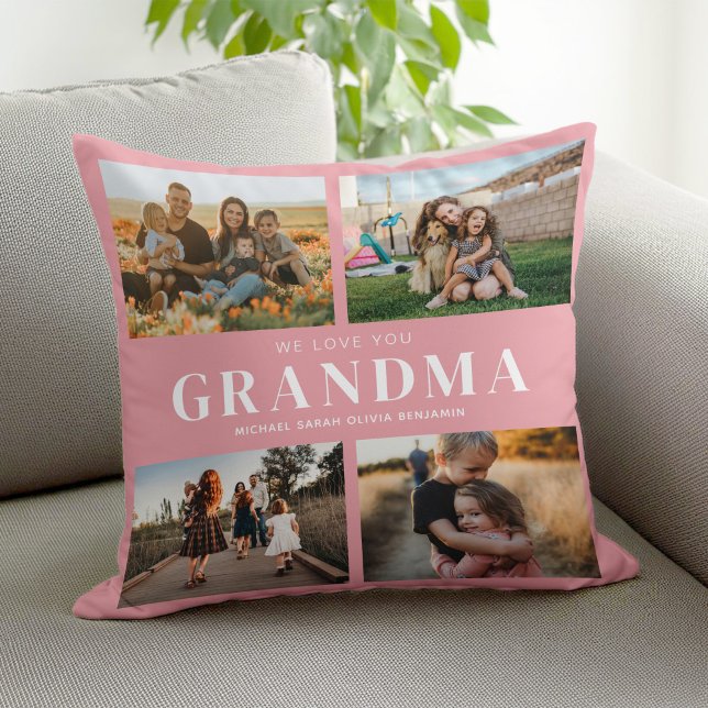 Vi Kärlek You Grandma Personlig 4 Photo Collage Kudde (Skapare uppladdad)