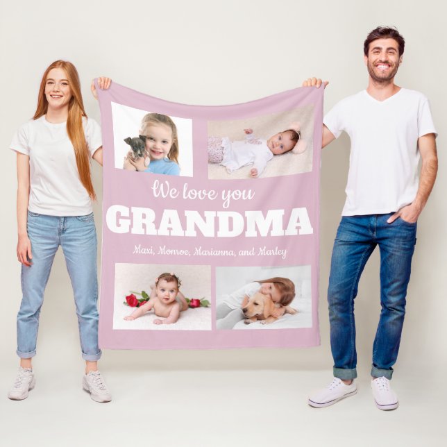 Vi Kärlek You Grandma Rosa 4 Photo Child Family Fleecefilt (På plats)