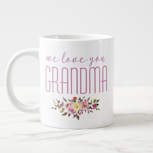 Vi Kärlek You Grandma Rosa Blommigt Jumbo Mugg (Vänster)