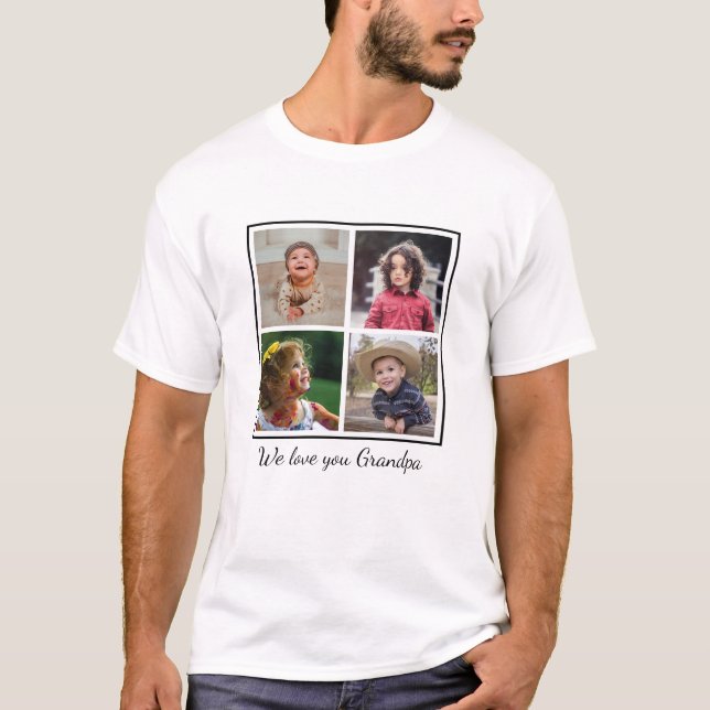 Vi Kärlek You Grandpa 4 Photo Collage T Shirt (Framsida)