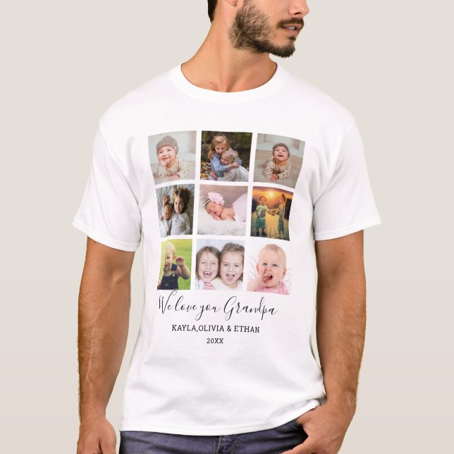 Vi Kärlek You Grandpa 9 Photo Collage T Shirt (Framsida)