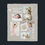Vi Kärlek You Mamma Children Photo Collage Keepsak Fleecefilt<br><div class="desc">Den här anpassningsbarnas filt säger "Vi Kärlek du Mamma" i trendiget med moderna typsnitt tillsammans med barnens namn. En stilistigt arrangerad kollage som innehåller 5 av dina utvalda foton gör en underbar keepy att uppskatta genom åren. Handritade doodle-hjärtan framhäver designen för att tillföra ett tilltalande drag. Bakgrunden färg som visas...</div>