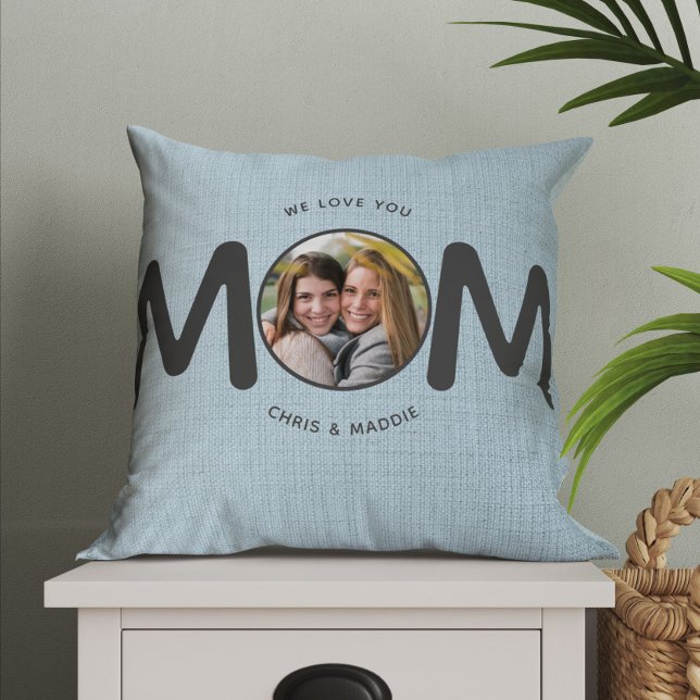 Vi Kärlek You MAMMA Modern Mors dag Gift Blue Phot Kudde (Love you Mom! Show your mother just how much you adore her - perfect as gift from sisters to mom!)