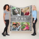 Vi Kärlek You Nana 4 Photo Collage Grått Wood Fleecefilt<br><div class="desc">En rolig fotokollage-gåva till din favoritNana-personlig med namn av barnbarn.</div>