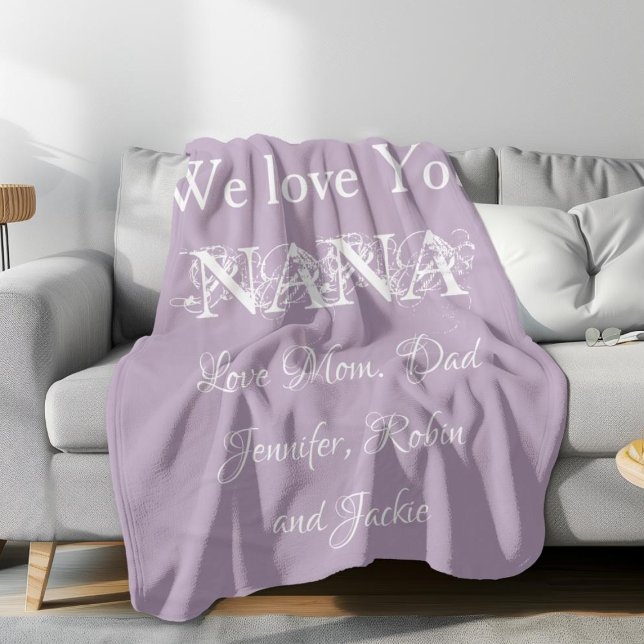 'Vi Kärlek You Nana' egna namn Gorgous Mauve' Fleecefilt (We Love You Nana' Custom Family Names Gorgeous Mauve Fleece Blanket.)