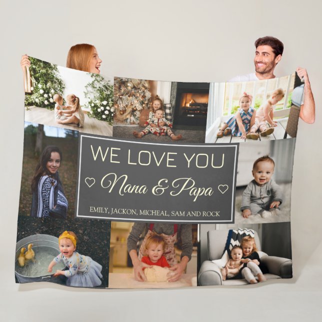 Vi Kärlek You Nana & Pappa 8 Photo Fleece Blanket (På plats)