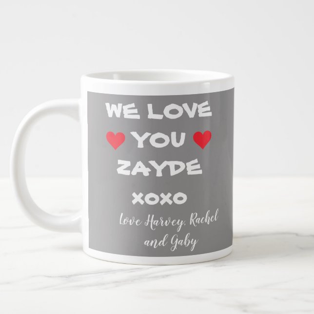 Vi Kärlek You Zayde Personlig Grått/White + Hearts Jumbo Mugg (Vänster)