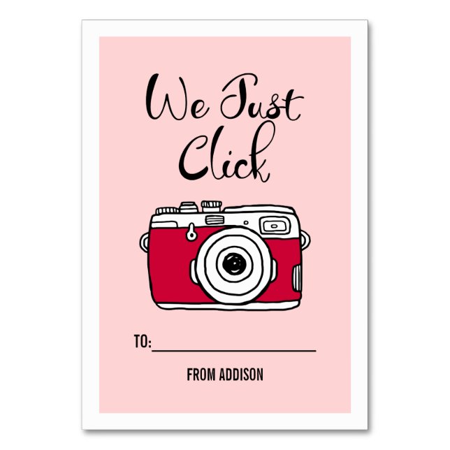 Vi klickar bara på Camera Kids Classroom Valentine Bordsnummer (Framsidan)