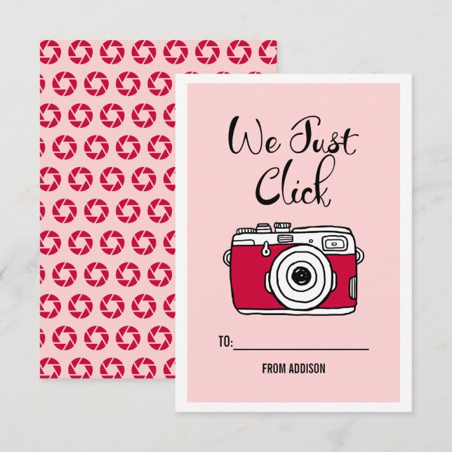 Vi klickar bara på Camera Kids Classroom Valentine Inbjudningar (Fram/baksida)