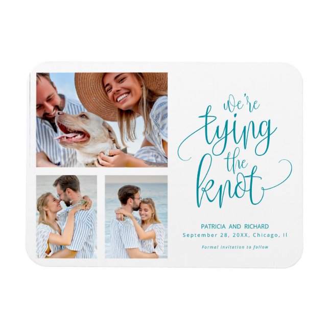 Vi knyter knuten Spara datum Enkel 3 foto Magnet (Horisontell)