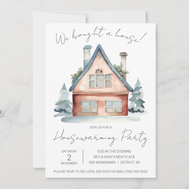 Vi köpte ett hus! Cute Watercolor Houseuppvärmning Inbjudningar (Framsida)