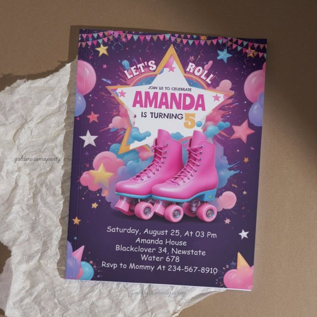 Vi kör Roll! - Födelsedagsfest av rullskridskal Inbjudningar (Let’s Roll! - Roller Skate Birthday Party Invitation)
