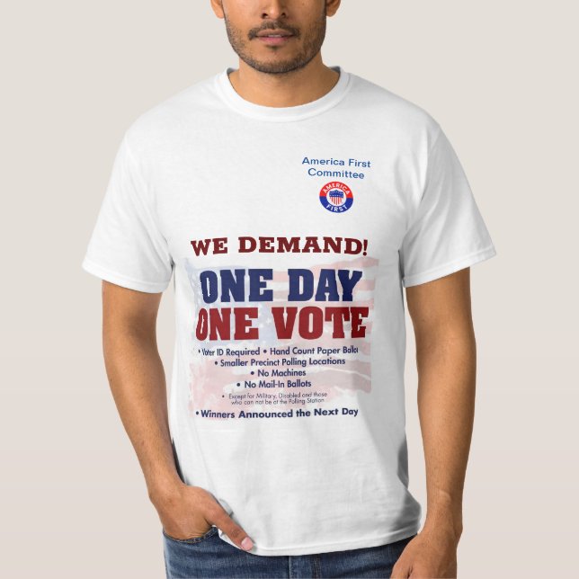 Vi kräver en dag en omröstning t shirt (Framsida)