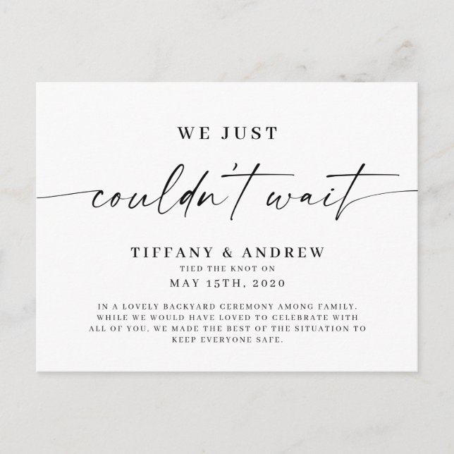 Vi kunde bara inte vänta Bröllopsannonsering postk Meddelande Vykort (Framsida)