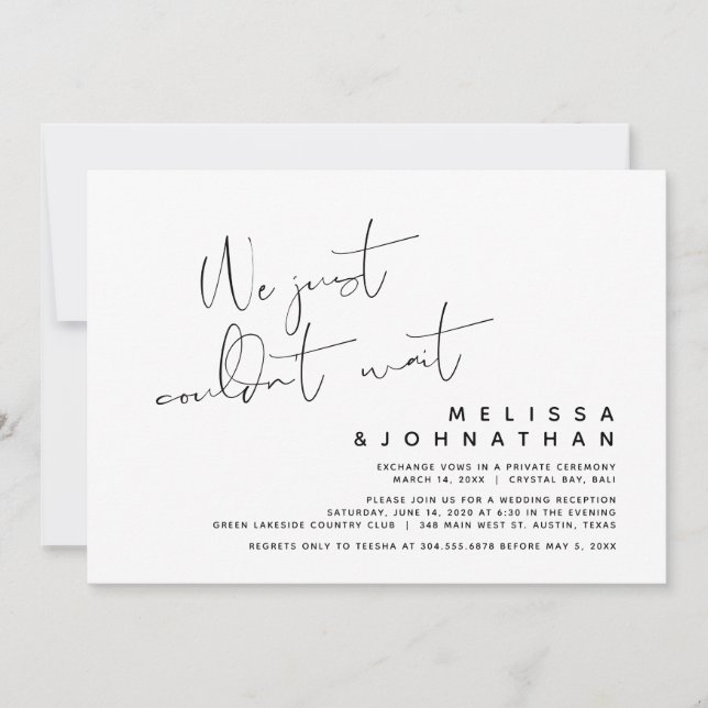 Vi kunde bara inte vänta, Modern Bröllopsflykt Inbjudningar (Framsida)