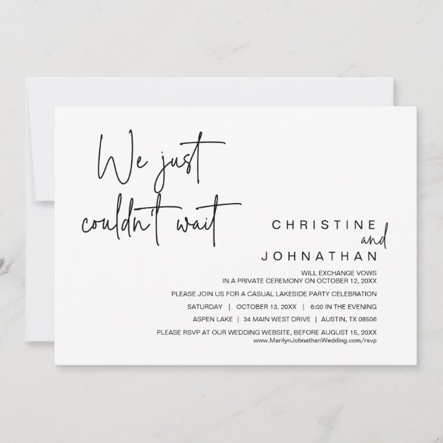Vi kunde inte vänta, Bröllop Elopement Party Inbjudningar (Framsida)