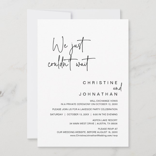 Vi kunde inte vänta, Bröllop Elopement Party Inbjudningar (Framsida)