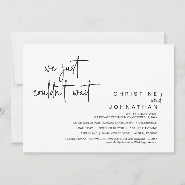 Vi kunde inte vänta, Bröllop Elopement Party Inv Inbjudningar (Framsida)