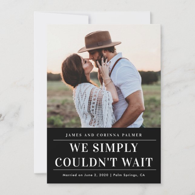 Vi kunde inte vänta bröllopsannonsering inbjudningar (Framsida)