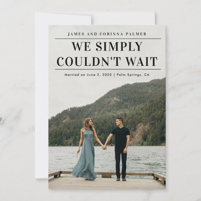 Vi kunde inte vänta bröllopsannonsering inbjudningar (Framsida)