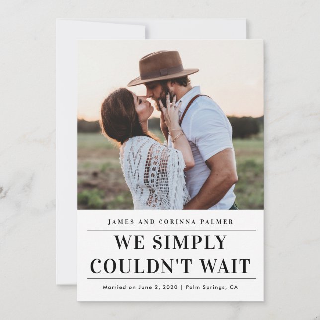 Vi kunde inte vänta bröllopsannonsering inbjudningar (Framsida)