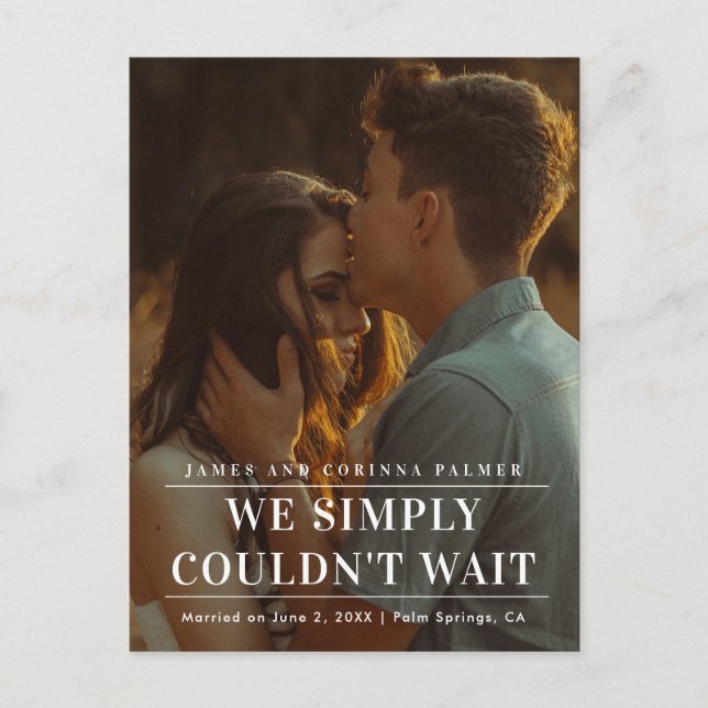 Vi Kunde Inte Vänta Foto Bröllopsannons Meddelande Vykort (Framsida)