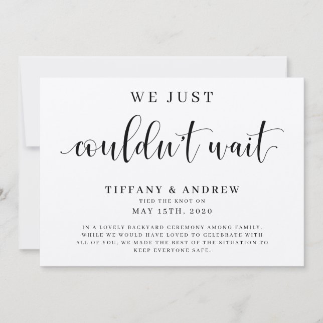 Vi kunde inte vänta på Bröllop-meddelande Postcar Inbjudningar (Framsida)