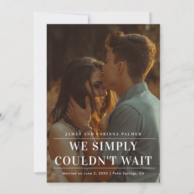 Vi kunde inte vänta på bröllop-meddelandet inbjudningar (Framsida)