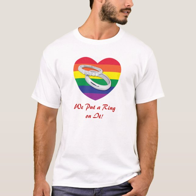 Vi lägger en Ring på den Gay Bröllop Tee (Framsida)
