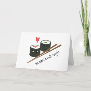 Vi Maki a Cute Couple Kawaii Sushi Kärlek Heart Kort