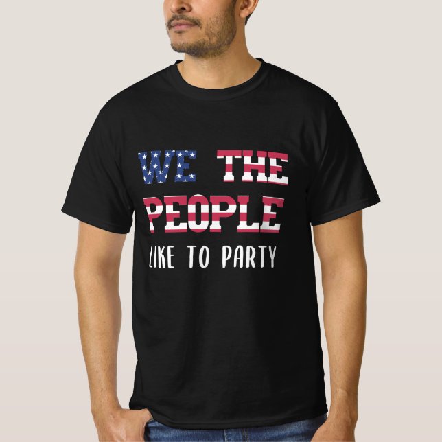 Vi människor tycker om party, 4:e juli t shirt (Framsida)