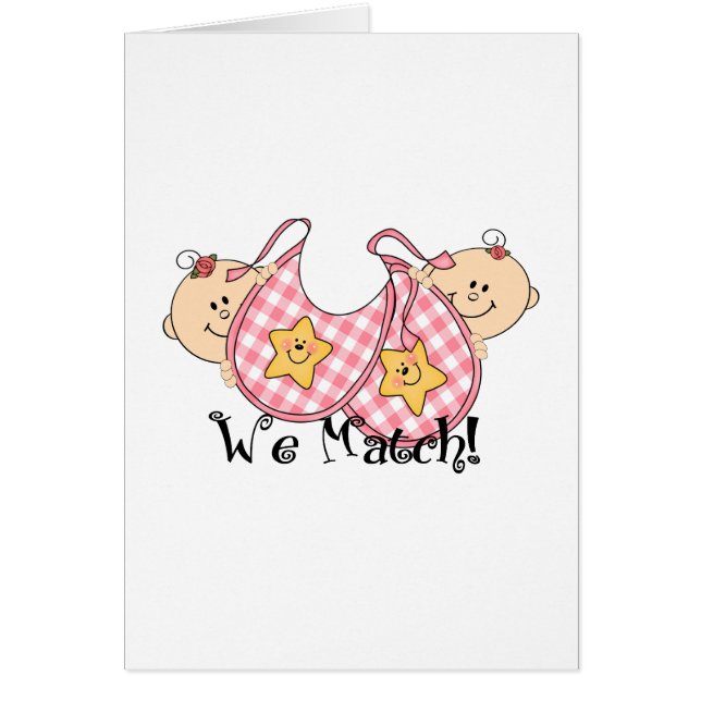 Vi matchar att kika twillingar med haklappar 2 hälsningskort (Framsidan)