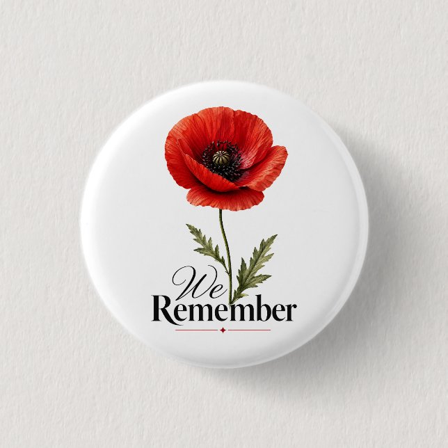 Vi minns – Röda vallmoblommans minnesdagshyllning Knapp (Framsida)