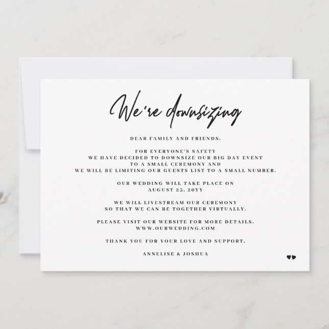 Vi minskar det eleganta minimala mindre bröllop meddelande (Framsida)