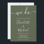 Vi Namnteckning skript Bröllop Oliv grönt Inbjudningar<br><div class="desc">Elegant oliv grönt namnteckning bröllopsinbjudan med namnteckning stil namn,  den här snyggtens oliv grönt och vita bröllopsinbjudan kan vara personlig med din information i chicens vita brev. Designad av Thisisnotme©</div>