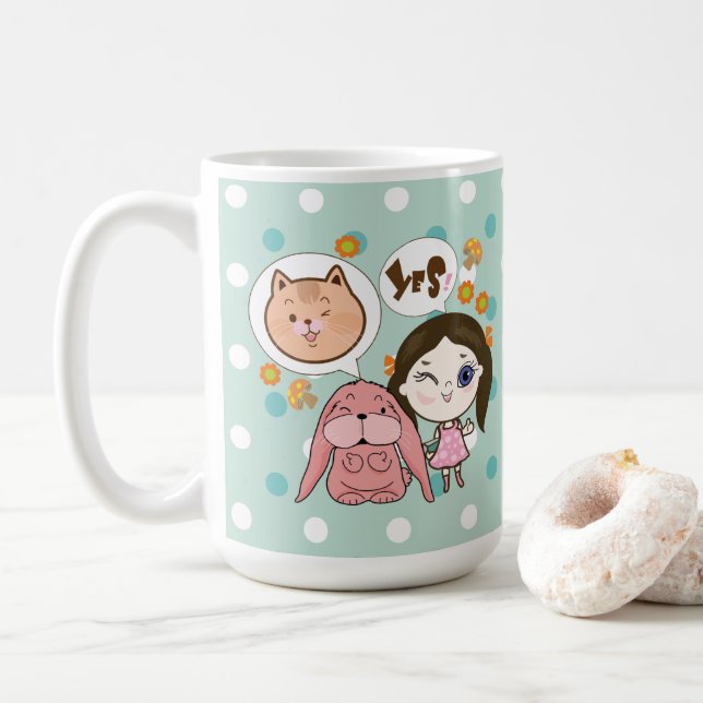 Vi och hennes vänner - katt och kanin kaffemugg (Med munk)