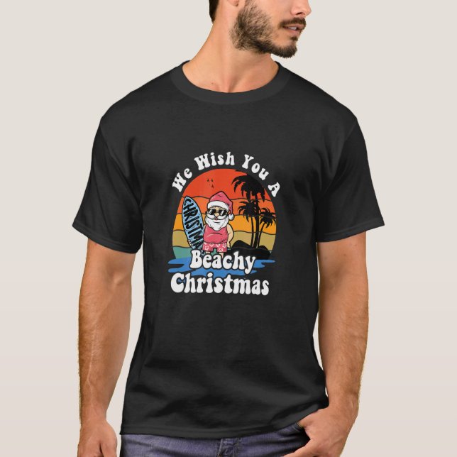 Vi önskar dig en beachy-jul i jultomten i juli t shirt (Framsida)