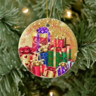 Vi önskar dig en God jul! Gott nytt år Julgransprydnad Keramik