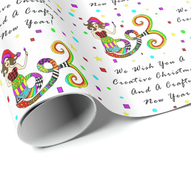 Vi önskar dig en idérik julsjöjungfru presentpapper (Rullad Hörn)