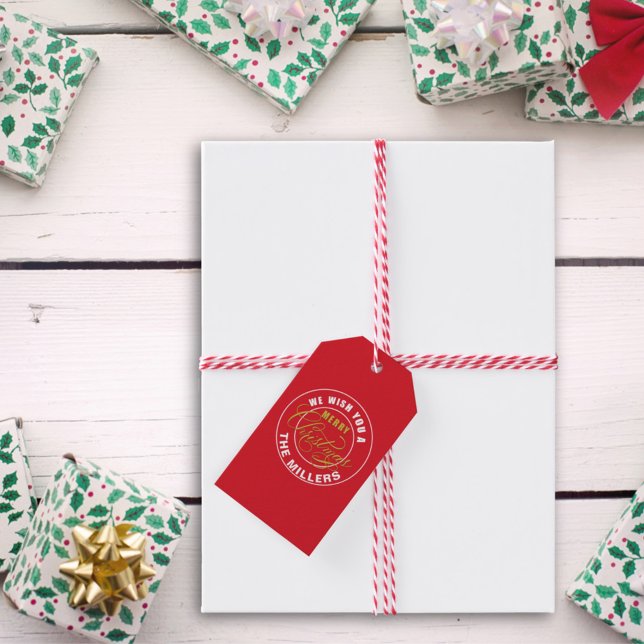 Vi önskar dig ett eget namn för God jul Red Presentetikett (Skapare uppladdad)