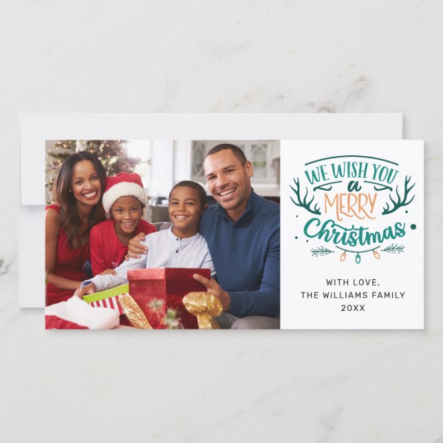 Vi önskar dig ett foto av familjen God jul Julkort (Framsida)