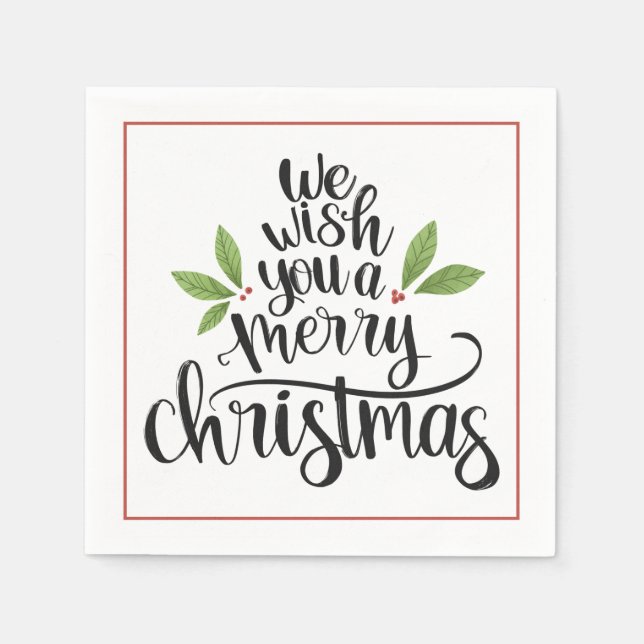 Vi önskar dig ett God jul Holly-skript Pappersservett (Framsidan)