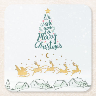 Vi önskar er en glad jul typografi träd underlägg papper kvadrat