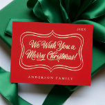 Vi önskar er en God jul Classic Guld Ram Helg Vykort<br><div class="desc">Utformningen består av en klassisk,  enkel bakgrund med gyllene ram. Anpassa året och familj namn. Lägg till ett anpassningsbar-meddelande och en returadress längst bak. Finns här: http://www.zazzle.com/store/selectpartysupplies</div>