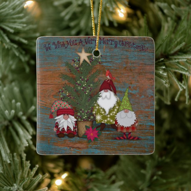 Vi önskar er en God jul | Gnomes | Folkart Julgransprydnad Keramik (Träd)