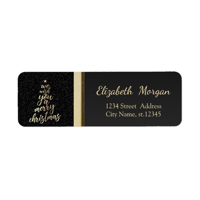 Vi önskar er en God jul Guld Träd Returadress Etikett (Framsidan)