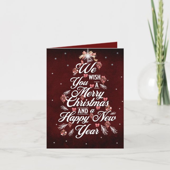 Vi önskar er en God jul Träd Burgundy Kort (Framsida)